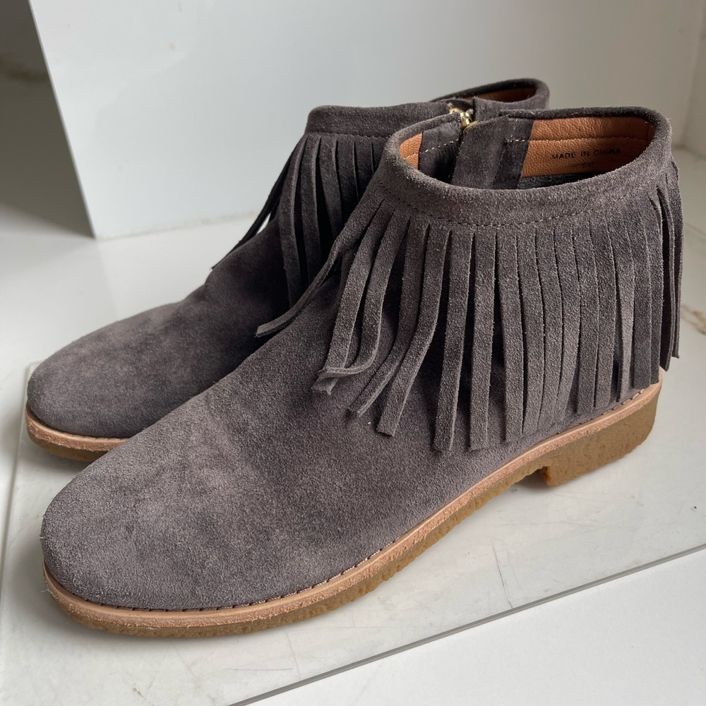 Kate Spade suede Fringe tassel Ankle boots taupe